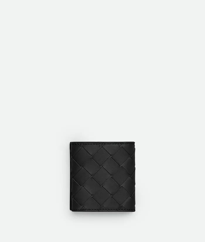 Men Bottega Veneta Small Wallets Intrecciato Folded Coin Purse Nero