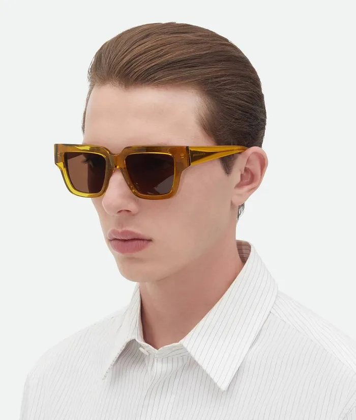 Men Bottega Veneta Sunglasses TriFold Square Sunglasses Yellowbrown