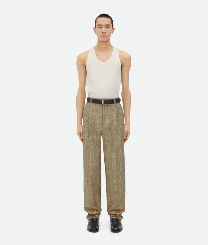 Men Bottega Veneta Trousers And Shorts Prince Of Wales Wool Trousers Beigeyellowblue