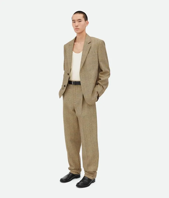 Men Bottega Veneta Trousers And Shorts Prince Of Wales Wool Trousers Beigeyellowblue