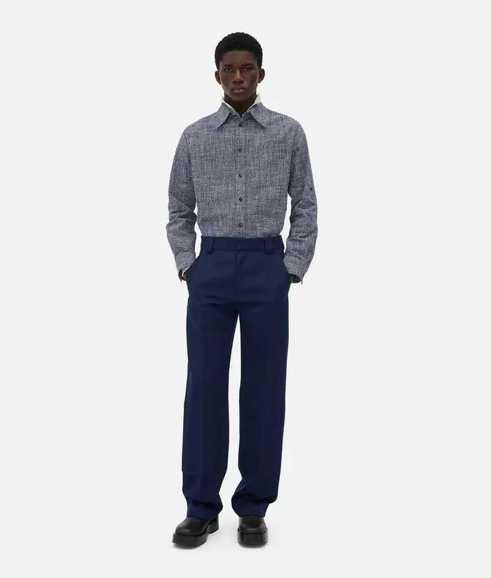 Men Bottega Veneta Trousers And Shorts Wool Grain De Poudre Trousers Eclipse