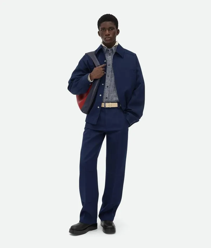 Men Bottega Veneta Trousers And Shorts Wool Grain De Poudre Trousers Eclipse