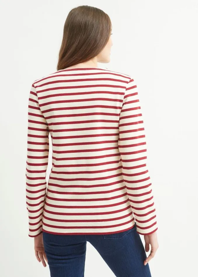 Men Breton Striped Shirts Saint James MERIDIEN MODERNE Ecru Maroon