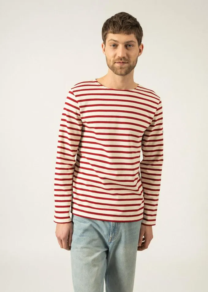 Men Breton Striped Shirts Saint James MERIDIEN MODERNE Ecru Maroon