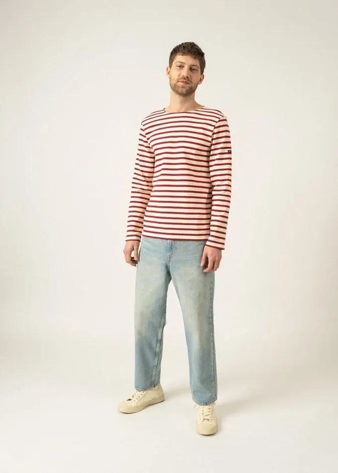 Men Breton Striped Shirts Saint James MERIDIEN MODERNE Ecru Maroon