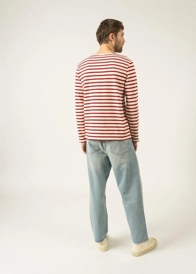 Men Breton Striped Shirts Saint James MERIDIEN MODERNE Ecru Maroon