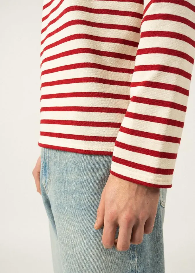 Men Breton Striped Shirts Saint James MERIDIEN MODERNE Ecru Maroon