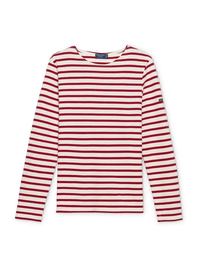 Men Breton Striped Shirts Saint James MERIDIEN MODERNE Ecru Maroon