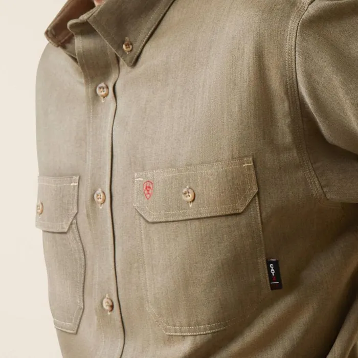 Men Button Down Shirts Ariat FR Air Inherent Work Shirt Khaki Heather Men Button Down Shirts Ariat FR Air Inherent Work Shirt Khaki Heather