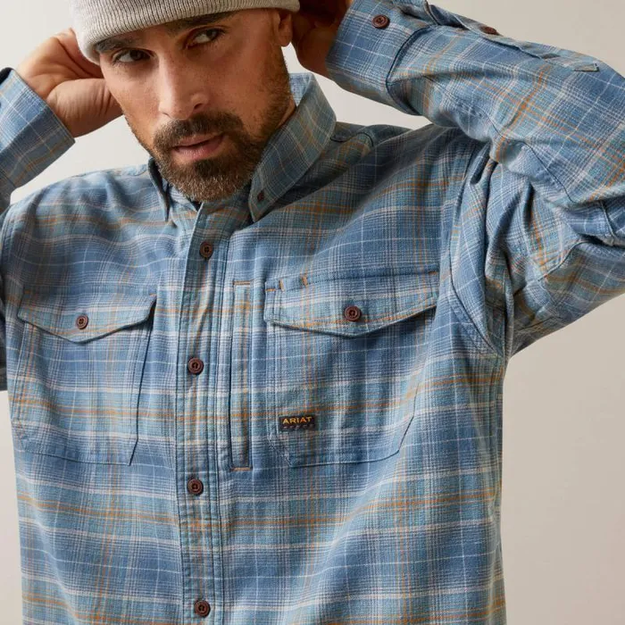 Men Button Down Shirts Ariat Rebar Flannel DuraStretch Work Shirt Indian Teal Plaid Men Button Down Shirts Ariat Rebar Flannel DuraStretch Work Shirt Indian Teal Plaid