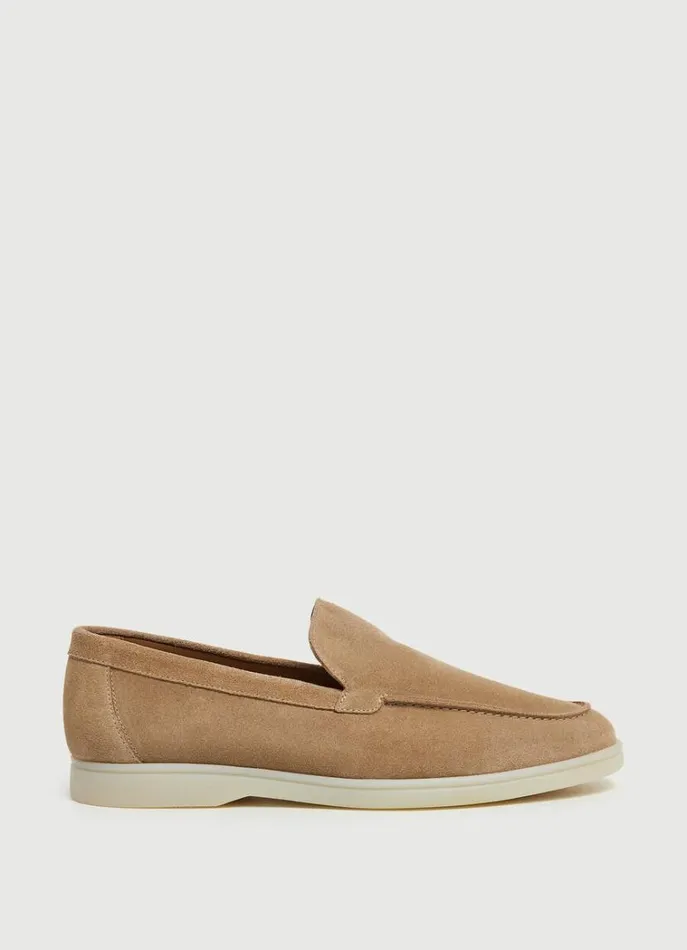 Men Casual Shoes Hackett London Minimalist Suede Moccasins Sand Beige