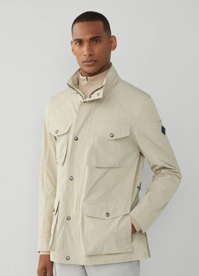 Men Coats and Jackets Hackett London WaterResistant Velospeed Jacket Taupe Beige