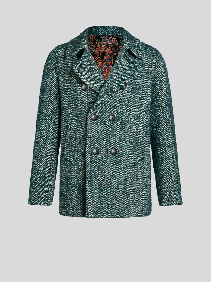 Men Etro Coats And Outerwear Wool And Alpaca WoolBlend Pea Coat Green