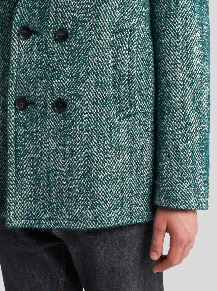 Men Etro Coats And Outerwear Wool And Alpaca WoolBlend Pea Coat Green Men Etro Coats And Outerwear Wool And Alpaca WoolBlend Pea Coat Green