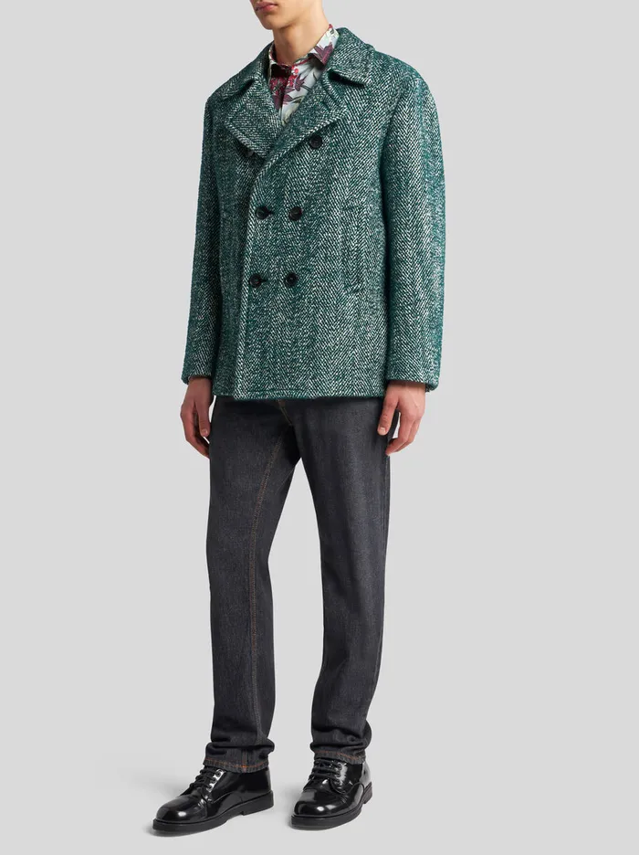 Men Etro Coats And Outerwear Wool And Alpaca WoolBlend Pea Coat Green Men Etro Coats And Outerwear Wool And Alpaca WoolBlend Pea Coat Green