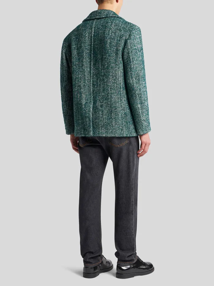 Men Etro Coats And Outerwear Wool And Alpaca WoolBlend Pea Coat Green Men Etro Coats And Outerwear Wool And Alpaca WoolBlend Pea Coat Green