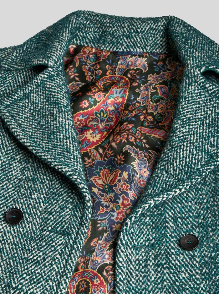 Men Etro Coats And Outerwear Wool And Alpaca WoolBlend Pea Coat Green Men Etro Coats And Outerwear Wool And Alpaca WoolBlend Pea Coat Green