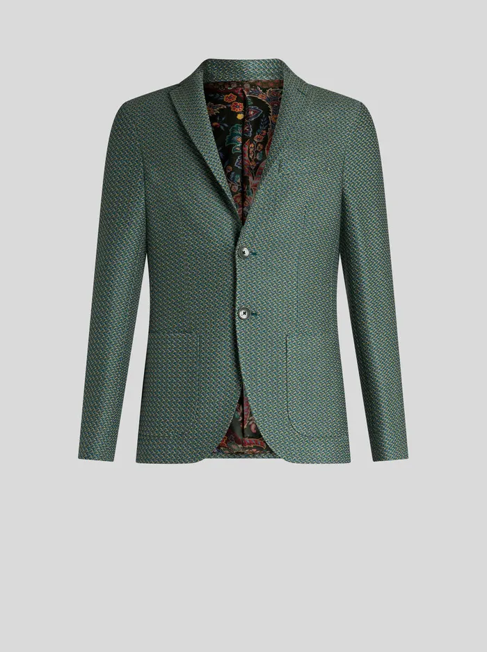 Men Etro Jackets Cotton Jersey Blazer Green