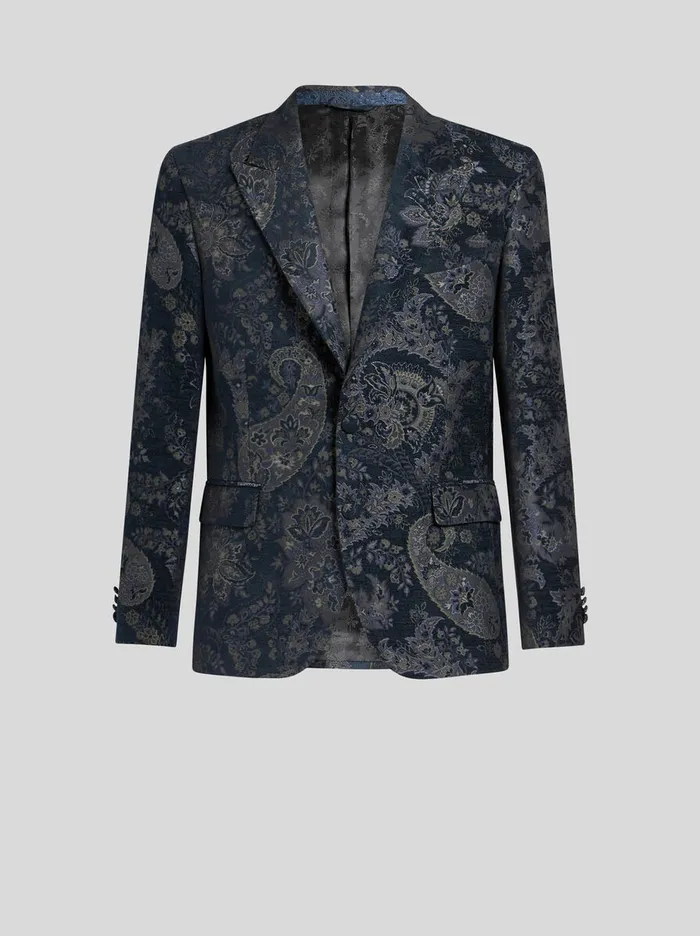 Men Etro Jackets Paisley Jacquard Blazer Black
