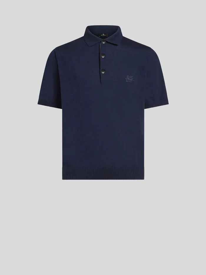 Men Etro Polo Shirts Knit Polo Shirt With Embroidered Pegaso Black