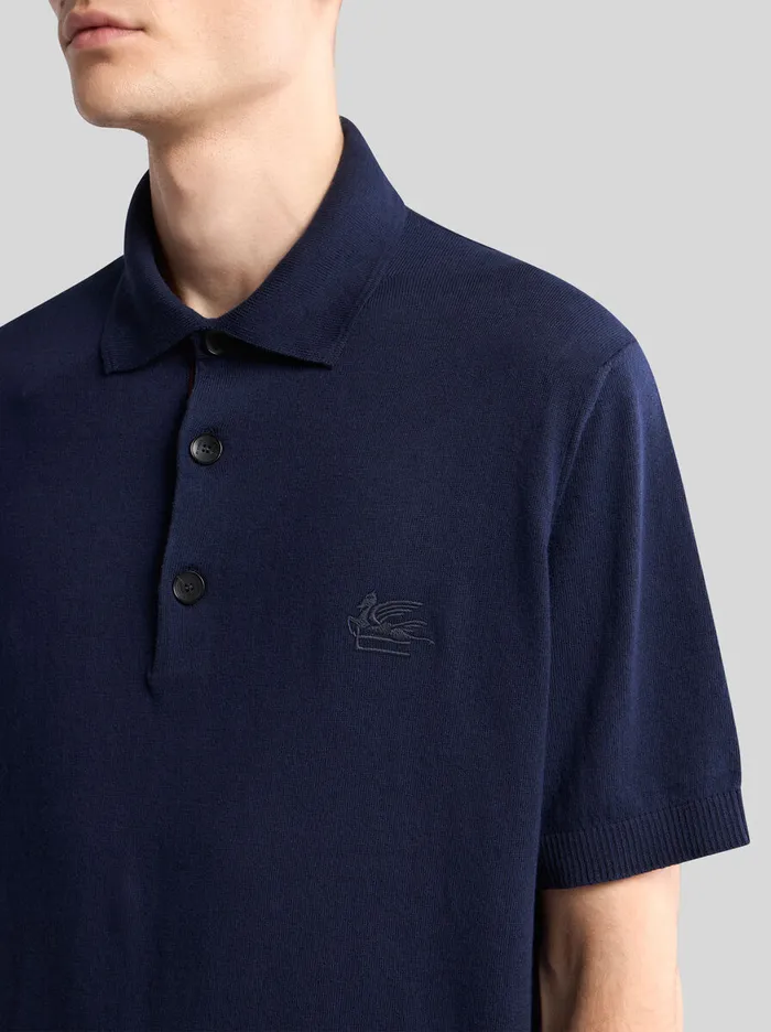 Men Etro Polo Shirts Knit Polo Shirt With Embroidered Pegaso Black Men Etro Polo Shirts Knit Polo Shirt With Embroidered Pegaso Black