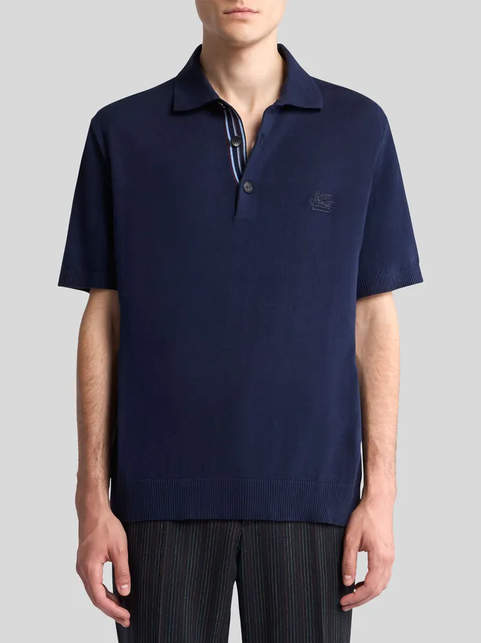 Men Etro Polo Shirts Knit Polo Shirt With Embroidered Pegaso Black Men Etro Polo Shirts Knit Polo Shirt With Embroidered Pegaso Black