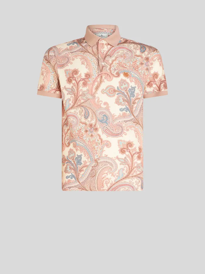 Men Etro Polo Shirts Ornamental Paisley Polo Shirt Beige