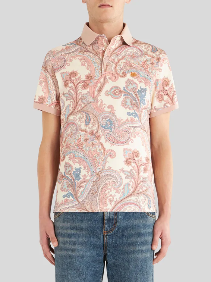 Men Etro Polo Shirts Ornamental Paisley Polo Shirt Beige