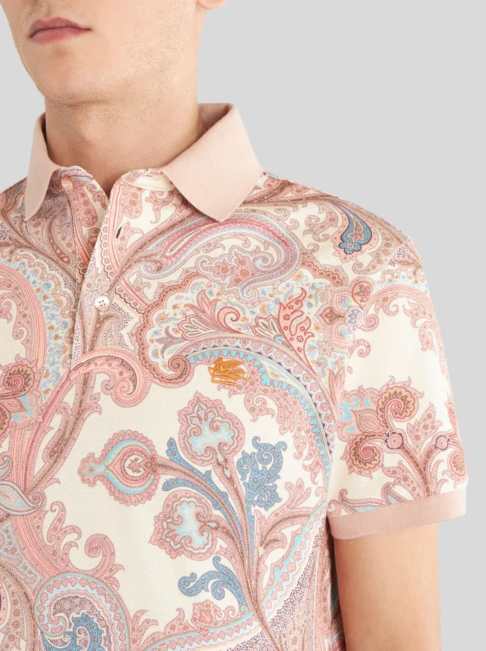 Men Etro Polo Shirts Ornamental Paisley Polo Shirt Beige