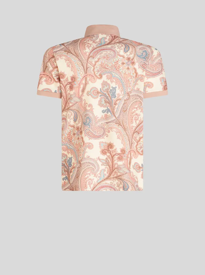 Men Etro Polo Shirts Ornamental Paisley Polo Shirt Beige