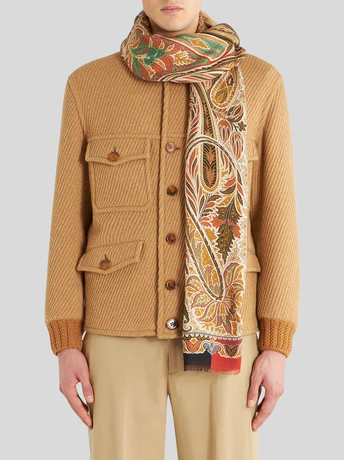 Men Etro Scarves Ornamental Paisley Wool And Silk Scarf Beige Men Etro Scarves Ornamental Paisley Wool And Silk Scarf Beige