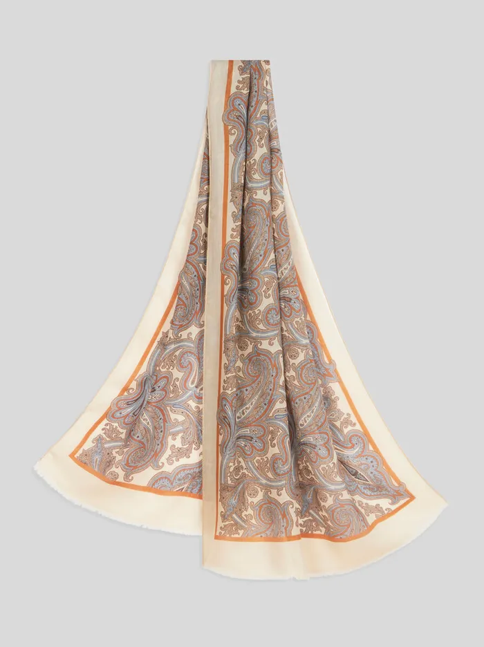 Men Etro Scarves Paisley Cashmere Scarf Beige