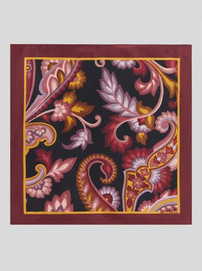 Men Etro Scarves Silk Pocket Square Black