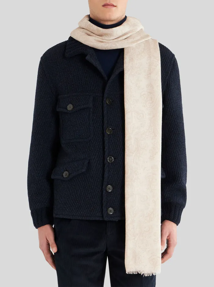 Men Etro Scarves Wool Cashmere And Silk Scarf Beige Men Etro Scarves Wool Cashmere And Silk Scarf Beige