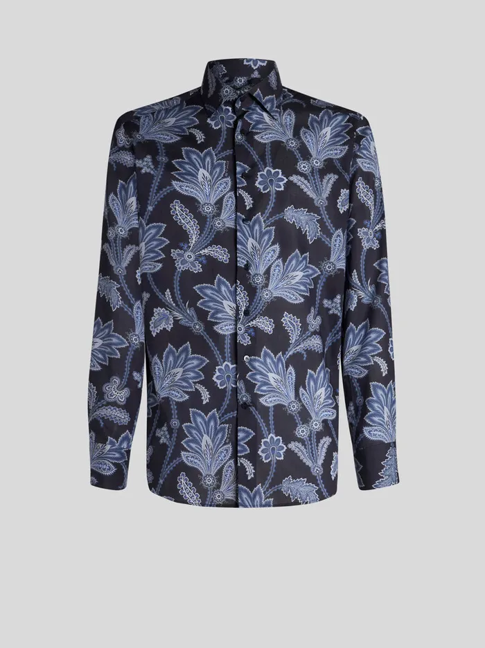 Men Etro Shirts Floral Shirt Navy Blue