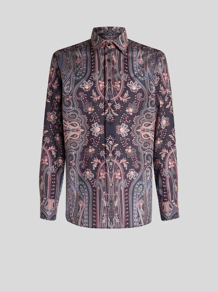Men Etro Shirts Paisley Shirt Navy Blue