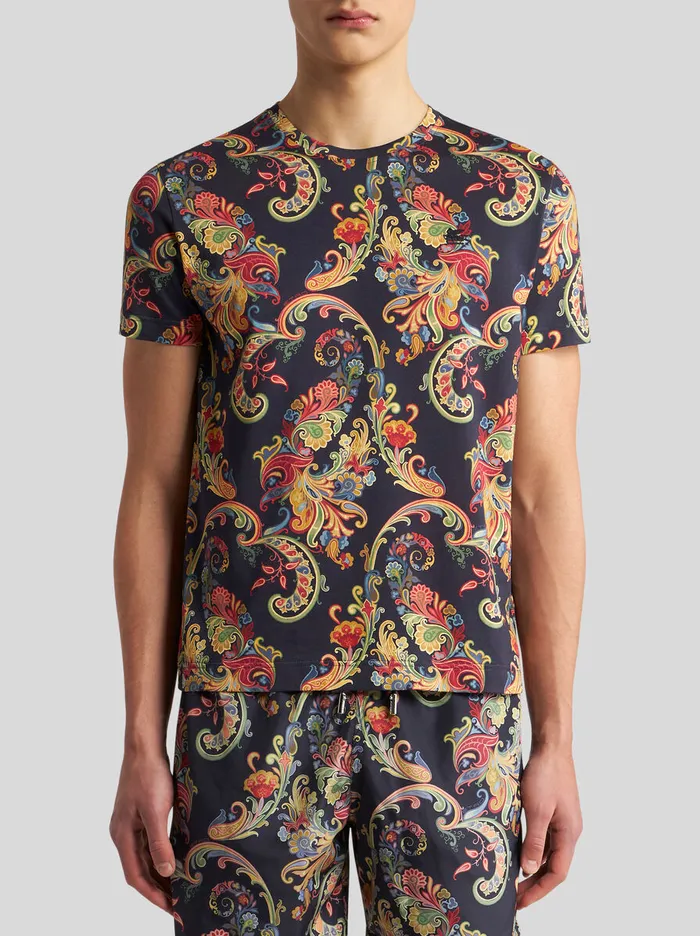 Men Etro TShirt And Sweatshirts TShirt With Floral Paisley Print Black Men Etro TShirt And Sweatshirts TShirt With Floral Paisley Print Black
