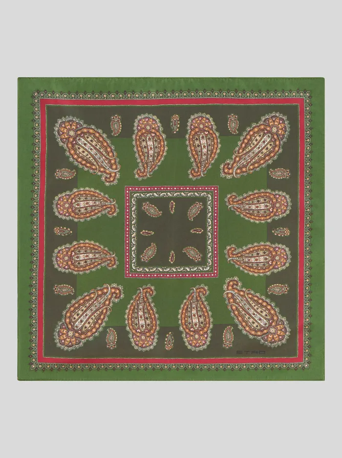 Men Etro Ties And Pocket Squares Paisley Pocket Square Green