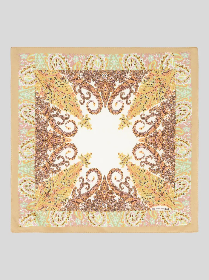 Men Etro Ties And Pocket Squares Printed Silk Pocket Square Beige
