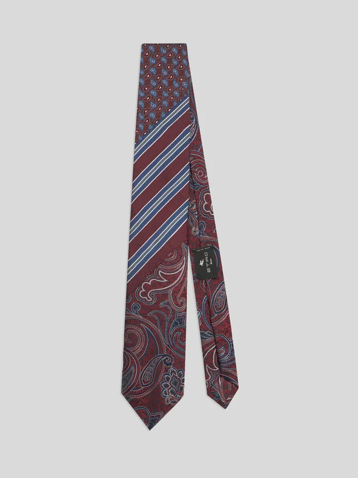 Men Etro Ties And Pocket Squares Silk Jacquard Tie Burgundy