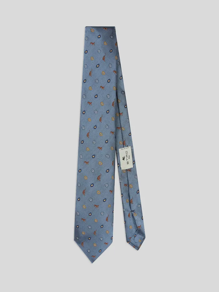 Men Etro Ties And Pocket Squares Silk Jacquard Tie Light Blue