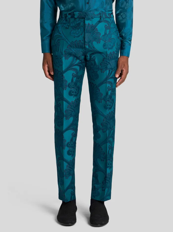 Men Etro Trousers Floral Leafy Evening Trousers Light Blue Men Etro Trousers Floral Leafy Evening Trousers Light Blue