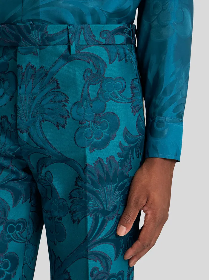 Men Etro Trousers Floral Leafy Evening Trousers Light Blue Men Etro Trousers Floral Leafy Evening Trousers Light Blue