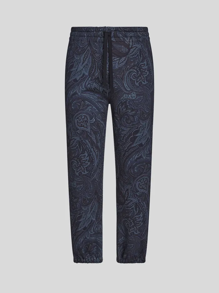 Men Etro Trousers Paisley Jogging Trousers Navy Blue