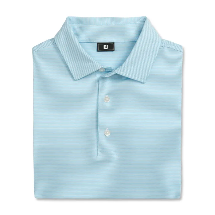 Men FootJoy Shirts MicroFeeder Stripe Lisle Light Blue White