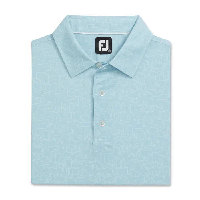 Men FootJoy Shirts Scottish Town Lisle Lake Blue White