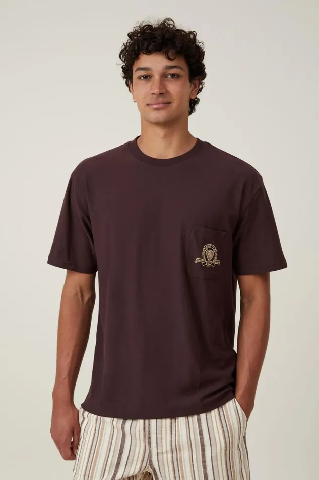 Men Graphic TShirts Cotton On Premium Loose Fit Art TShirt Dark Oak Shifty Boys Shield