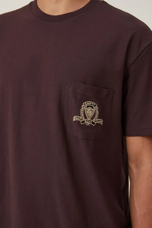 Men Graphic TShirts Cotton On Premium Loose Fit Art TShirt Dark Oak Shifty Boys Shield