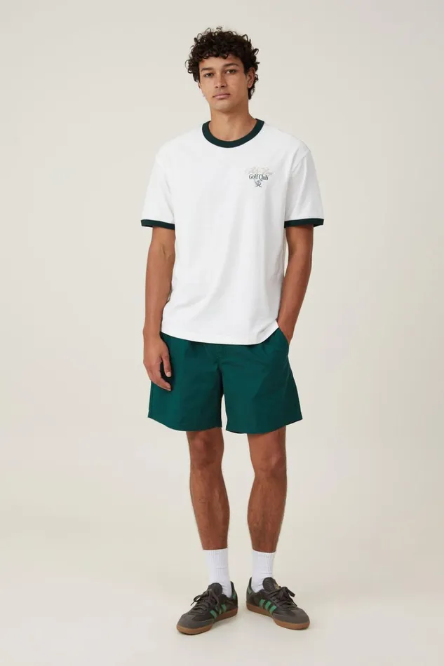 Men Graphic TShirts Cotton On Premium Loose Fit Art TShirt Vintage White Pine Needle Green Golf Tour