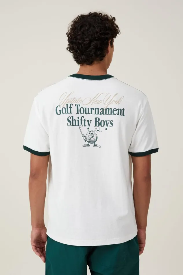 Men Graphic TShirts Cotton On Premium Loose Fit Art TShirt Vintage White Pine Needle Green Golf Tour